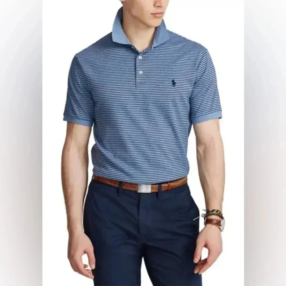 Polo Ralph Lauren Classic Fit Soft Cotton Striped Polo Shirt, Blue/Navy, XL‎ - Picture 2 of 7